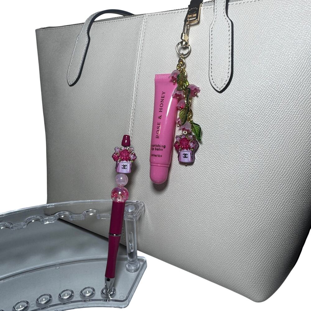 Handmade Blush Garden Luxe Set Pink Floral Charm + Matching Beaded Pen Bundle - Picture 5 of 6
